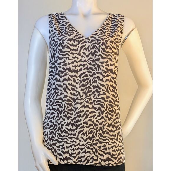 Lark & Ro Sleeveless Blouse Tank Shell 12 Black Beige Zebra Print Career Classic - Picture 4 of 10